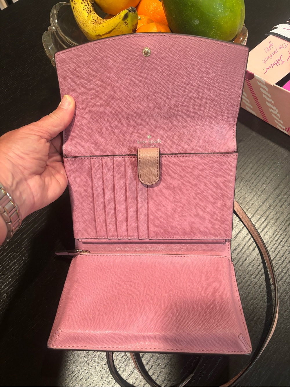 kate spade blush pink saffiano crossbody large wallet - Picture 7 of 11
